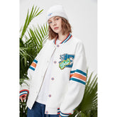 Unisex Jacket Spring and Autumn Embroidered Casual Jacket Men's and Women's Couple's Tops White Baseball Jacket
